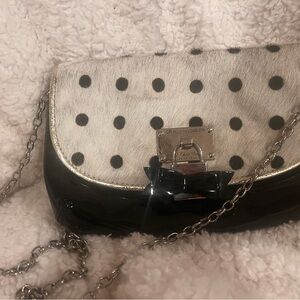 My Flat In London Black White Polka Dot Purse Bag Pony Hair Chain Crossbody